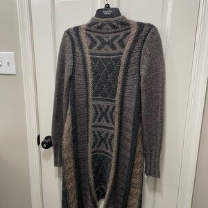 Alpaca/Wool/Mohair Patterned Gray and Tan Duster Cardigan